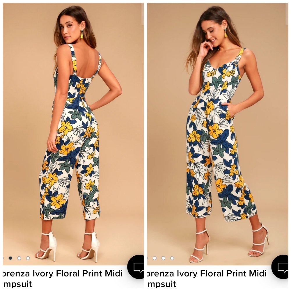 Lulu's Fiorenza ivory floral print midi jumpsuit